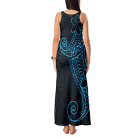 Black Blue Polynesian Tribal Tank Maxi Dress - Polynesian Pride