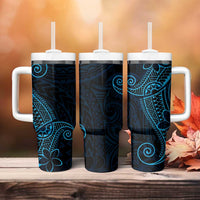 Black Blue Polynesian Tribal Tumbler With Handle - Polynesian Pride