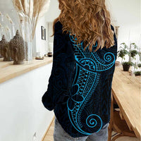 Black Blue Polynesian Tribal Women Casual Shirt - Polynesian Pride