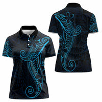 Black Blue Polynesian Tribal Women Polo Shirt - Polynesian Pride