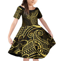Black Gold Polynesian Tribal Family Matching Off Shoulder Short Dress and Hawaiian Shirt - Polynesian Pride