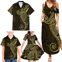 Black Gold Polynesian Tribal Family Matching Summer Maxi Dress and Hawaiian Shirt - Polynesian Pride