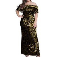 Black Gold Polynesian Tribal Off Shoulder Maxi Dress - Polynesian Pride