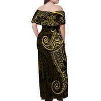 Black Gold Polynesian Tribal Off Shoulder Maxi Dress - Polynesian Pride