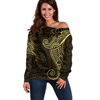Black Gold Polynesian Tribal Off Shoulder Sweater - Polynesian Pride