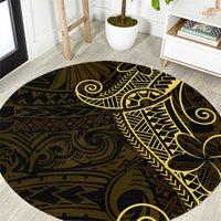 Black Gold Polynesian Tribal Round Carpet - Polynesian Pride