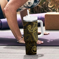 Black Gold Polynesian Tribal Tumbler With Handle - Polynesian Pride