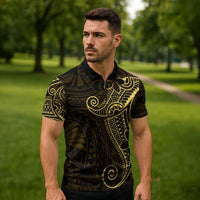 Black Gold Polynesian Tribal Zipper Polo Shirt - Polynesian Pride