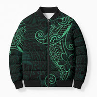 Black Green Polynesian Tribal Bomber Puffer Jacket - Polynesian Pride