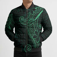 Black Green Polynesian Tribal Bomber Puffer Jacket - Polynesian Pride