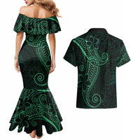 Black Green Polynesian Tribal Couples Matching Mermaid Dress and Hawaiian Shirt - Polynesian Pride