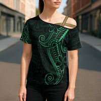 Black Green Polynesian Tribal Cross Shoulder Shirt - Polynesian Pride