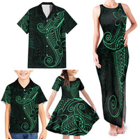 Black Green Polynesian Tribal Family Matching Tank Maxi Dress and Hawaiian Shirt - Polynesian Pride