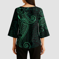 Black Green Polynesian Tribal Kimono Sleeve Blouse - Polynesian Pride