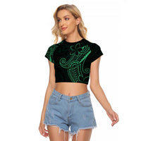 Black Green Polynesian Tribal Raglan Cropped T Shirt - Polynesian Pride