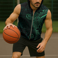 Black Green Polynesian Tribal Sleeveless Zip Hoodie - Polynesian Pride