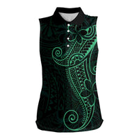 Black Green Polynesian Tribal Women Sleeveless Polo Shirt - Polynesian Pride
