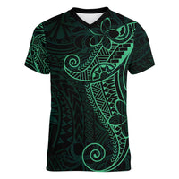 Black Green Polynesian Tribal Women V-Neck T-Shirt - Polynesian Pride