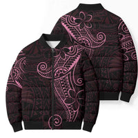 Black Pink Polynesian Tribal Bomber Puffer Jacket - Polynesian Pride