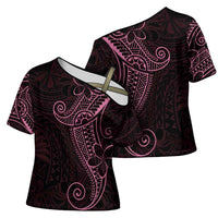 Black Pink Polynesian Tribal Cross Shoulder Shirt - Polynesian Pride