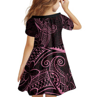 Black Pink Polynesian Tribal Family Matching Off Shoulder Short Dress and Hawaiian Shirt - Polynesian Pride