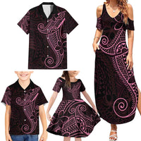 Black Pink Polynesian Tribal Family Matching Summer Maxi Dress and Hawaiian Shirt - Polynesian Pride