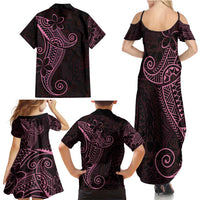 Black Pink Polynesian Tribal Family Matching Summer Maxi Dress and Hawaiian Shirt - Polynesian Pride