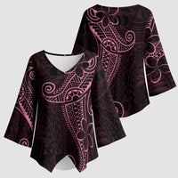Black Pink Polynesian Tribal Kimono Sleeve Blouse - Polynesian Pride
