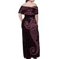Black Pink Polynesian Tribal Off Shoulder Maxi Dress - Polynesian Pride