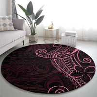 Black Pink Polynesian Tribal Round Carpet - Polynesian Pride