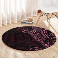 Black Pink Polynesian Tribal Round Carpet - Polynesian Pride