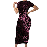 Black Pink Polynesian Tribal Short Sleeve Bodycon Dress - Polynesian Pride