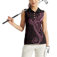 Black Pink Polynesian Tribal Women Sleeveless Polo Shirt - Polynesian Pride
