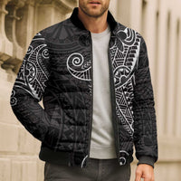 Black White Polynesian Tribal Bomber Puffer Jacket - Polynesian Pride