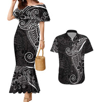 Black White Polynesian Tribal Couples Matching Mermaid Dress and Hawaiian Shirt - Polynesian Pride