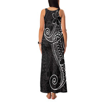 Black White Polynesian Tribal Family Matching Tank Maxi Dress and Hawaiian Shirt - Polynesian Pride
