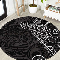 Black White Polynesian Tribal Round Carpet LT9 White - Polynesian Pride