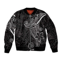 Black White Polynesian Tribal Sleeve Zip Bomber Jacket - Polynesian Pride