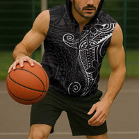 Black White Polynesian Tribal Sleeveless Zip Hoodie LT9 - Polynesian Pride
