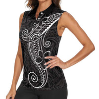 Black White Polynesian Tribal Women Sleeveless Polo Shirt LT9 - Polynesian Pride