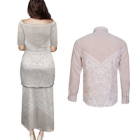 Lotu Tamaiti Tongan Polynesian Art Pattern Couples Matching Puletasi and Long Sleeve Button Shirt Traditional Tribal Motifs - Polynesian Pride