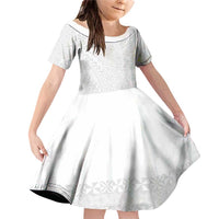 Lotu Tamaiti White Tongan Ngatu Family Matching Off Shoulder Short Dress and Hawaiian Shirt Polynesian Tribal Fonulei Pattern - Polynesian Pride