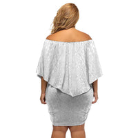 Lotu Tamaiti White Tongan Ngatu Off Shoulder Short Dress Polynesian Tribal Fonulei Pattern - Polynesian Pride