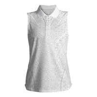 Lotu Tamaiti White Tongan Ngatu Women Sleeveless Polo Shirt Polynesian Tribal Fonulei Pattern - Polynesian Pride