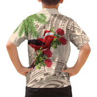 Christmas Hawaii with I'iwi Bird Family Matching Tank Maxi Dress and Hawaiian Shirt Aloha Mele Kalikimaka - Beige Art LT9 - Polynesian Pride