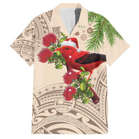 Christmas Hawaii with I'iwi Bird Family Matching Tank Maxi Dress and Hawaiian Shirt Aloha Mele Kalikimaka - Beige Art LT9 Dad's Shirt - Short Sleeve Beige - Polynesian Pride