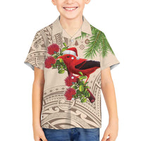 Christmas Hawaii with I'iwi Bird Family Matching Tank Maxi Dress and Hawaiian Shirt Aloha Mele Kalikimaka - Beige Art LT9 Son's Shirt Beige - Polynesian Pride
