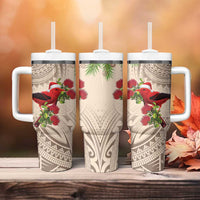 Christmas Hawaii with I'iwi Bird Tumbler With Handle Aloha Mele Kalikimaka - Beige Art