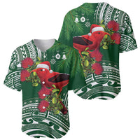 Christmas Hawaii with I'iwi Bird Baseball Jersey Aloha Mele Kalikimaka - Green Art LT9 - Polynesian Pride