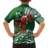 Christmas Hawaii with I'iwi Bird Family Matching Tank Maxi Dress and Hawaiian Shirt Aloha Mele Kalikimaka - Green Art LT9 - Polynesian Pride